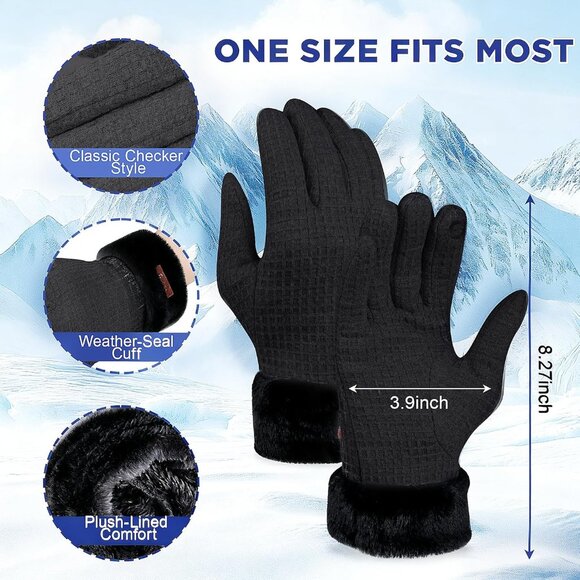Women's Black Winter Warm Touchscreen Windproof Girls Winter Using Gifts Gloves - Picture 4 of 7